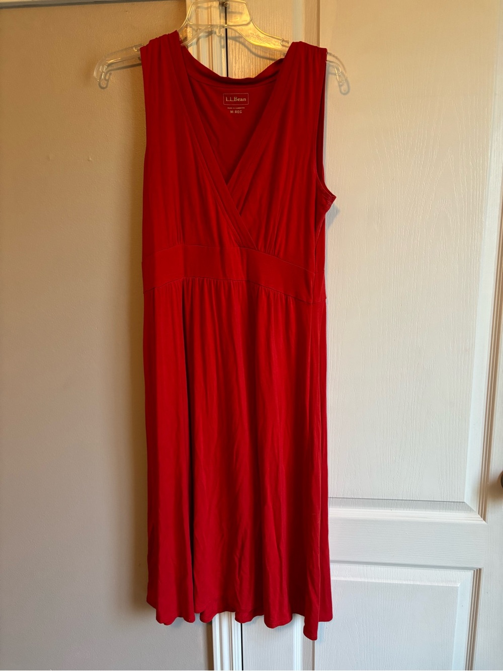 L.L. Bean Sleeveless Red Wrap-Style Maxi Dress